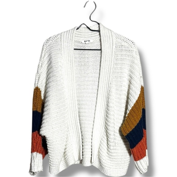 BB Dakota Cream/Navy/Orange Dolman Sleeve Open Front Women's Relaxed Cardigan - Picture 12 of 16